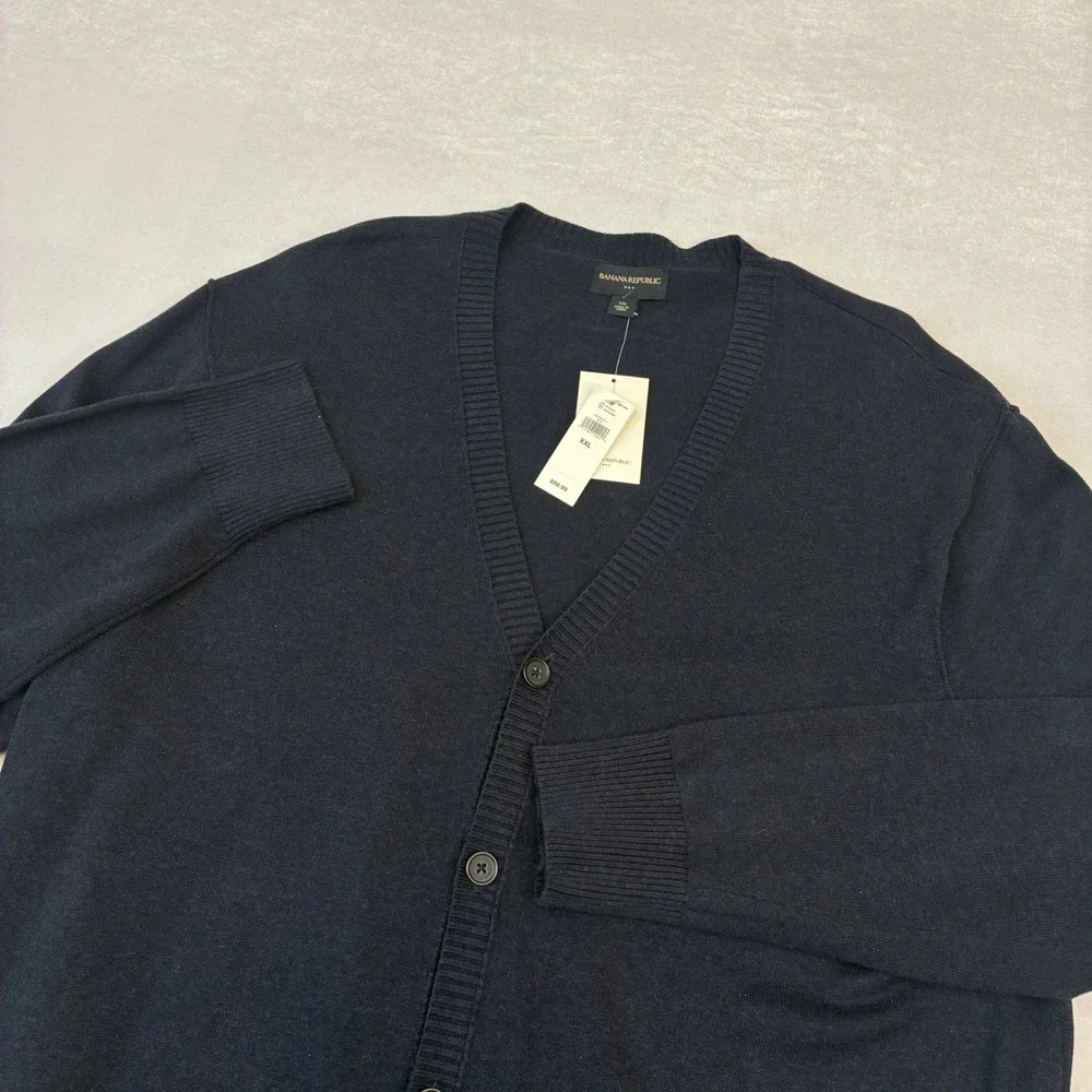 Banana Republic Cardigan Mens XXL Navy Blue Cotton V-Neck Button Front NWT
